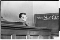 Thomas W. Warner Jr. testifies in his suit against Pearl Antibus, Los Angeles, 1938