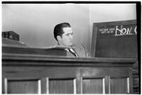 Thomas W. Warner Jr. testifies in his suit against Pearl Antibus, Los Angeles, 1938