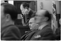 Police Captain Earle E. Kynette sits in court after being charged with conspiracy to commit murder, Los Angeles, 1938