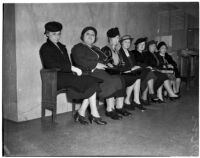 Group of unknown women pictured at the murder trial for Dr. George K. Dazey, accused of murdering his wife, Los Angeles, 1940