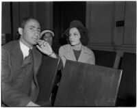 Leone Sousa sits in court waiting to be granted a divorce from her husband George Fleming Houston, Los Angeles, 1940