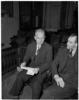 Attorney Ross F. Wilkins at a hearing concerning his fist fight with Deputy Sheriff J. A. Dixon, Los Angeles, 1940
