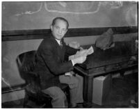 Playwright Mark Linder during his suit against actress Mae West, Los Angeles, 1938-1940
