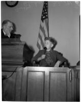 Bradley Bunker, brother of murder victim Marilyn Bunker, provides witness testimony in court, Los Angeles, 1940