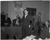 Walter A. Smith taking oath during his trial for negligent homicide, Los Angeles, 1940