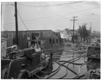 Fire trucks parked outside Dura Steel Products Co., Los Angeles, 1940