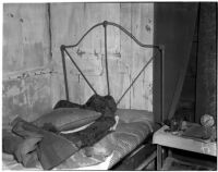 Room inside the deserted Palm Springs cabin where Betty Hardaker hid after murdering her daughter, Palm Springs, 1940