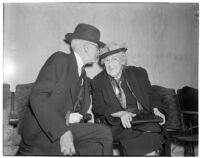 K.F. Dazey, father of accused murderer George F. Dazey, with Mrs. Anne Warren, Los Angeles, 1939-1940