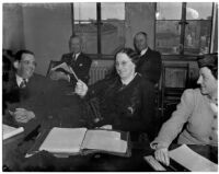 Assemblywoman Jeanette E. Daley, vice-chairman of a legislative committee appointed to investigate the practices and policies of the S.R.A., Los Angeles, March 5, 1940