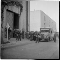 Police on hand to deal with strikers during the Conference of Studio Unions strike against all Hollywood studios, Los Angeles, October 19, 1945