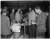 Studio employees drinking coffee during the Conference of Studio Unions strike against all Hollywood studios, Los Angeles, 1945