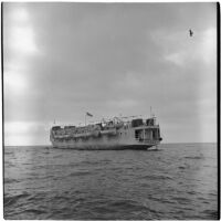 Tony Cornero's newly refurbished gambling ship, the Bunker Hill or Lux, anchored offshore of Los Angeles, 1946