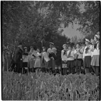 Group of schoolchildren preparing to celebrate Labor Day, Los Angeles, 1946