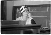 Woman testifying in a courtroom, Los Angeles, 1930-1939
