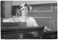 Woman testifying in a courtroom, Los Angeles, 1930-1939