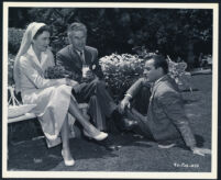Jane Wyman, Curtis Bernhardt, and Richard Carlson on the set of The Blue Veil