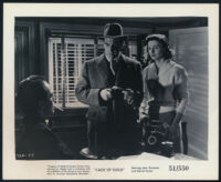Unidentified actor, James Donald, and Jean Simmons in Cage of Gold