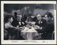 Betsy Drake, William Powell, Jean Hersholt, and Mark Stevens in Dancing in the Dark
