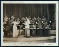 Hal McIntyre and his orchestra with vocalist Ruth Gaylor on the set of Eadie Was a Lady.