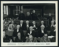 Robert Montgomery, Michael Ripper and cast members from courtroom scene in Eye Witness