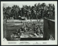 Troops making their way to shore in a scene from war documentary Farewell to Yesterday