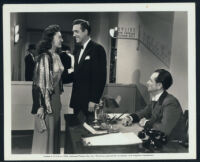 Ginny Simms, Robert Paige and extras in a scene from Shady Lady