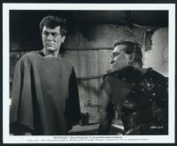 Kirk Douglas and Tony Curtis before battle in a scene from Spartacus