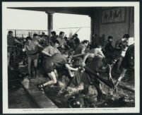 Extras as gladiators revolting in a scene from Spartacus