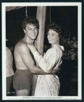 Tony Curtis and Jean Simmons between scenes in Spartacus