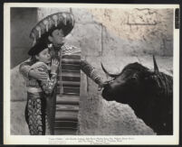 Martha Raye rehearsing a bullfighting scene in Tropic Holiday