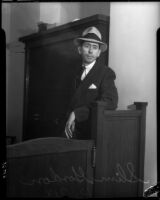 Night club proprietor Homer "Slim" Gordon serves as a witness during a grand jury investigation, Los Angeles, 1935
