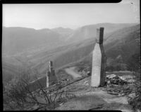 Remanants of a house destroyed by a forest fire in Malibu, circa October 1935