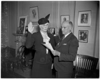 Mary Briggs being sworn in as Los Angeles Postmistress to take the place of her late husband, Los Angeles, 1936