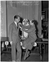 Paul Wright, Iola Smith and Frances Sample during national airport Red Cross roll call day at Union Air Terminal, Los Angeles, 1936