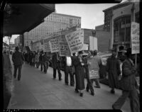 Los Angeles Country Relief Administration workers strike due to salary cuts, Los Angeles, 1930s