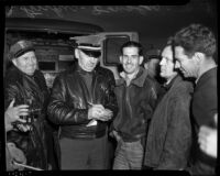 Police officers pictured with strikers during Douglas Aircraft Corporation strike, Santa Monica, 1940