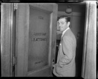 Film actor Clark Gable entering the office of the Assistant U.S. Attorney, Los Angeles, 1937