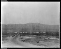 View towards the town of Avenal in the Salinas valley with the Santa Lucia mountain range in the distance, Avenal, circa 1929