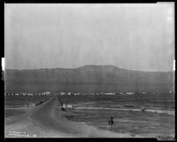 View towards the town of Avenal in the Salinas valley with the Santa Lucia mountain range in the distance, Avenal, circa 1929