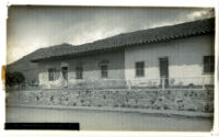 Mission San Luis Obispo de Tolosa, exterior view towards south wing, San Luis Obispo, circa 1870-1900