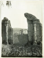 Ruined entrance to the garden at Mission San Luis Rey de Francia, Oceanside, circa 1900