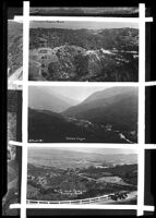 Three photographs of a road in Topanga Canyon, Topanga, circa 1923-1928