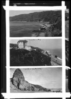 Views of the lighthouse, the Villa de Leon and Castle Rock along the of Santa Monica Bay, Pacific Palisades and Topanga, circa 1920-1927