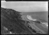 View of beach houses along the California coast, Malibu, circa 1920