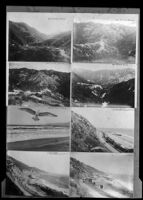 Four views of Las Flores Canyon and four views of area of the Malibu coast near the canyon, Malibu, circa 1912-1925