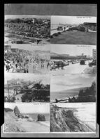 Seven views of the Santa Monica shore and Pleasure Pier and one view of Castle rock in Topanga, circa 1915-1925