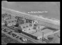 Birdseye view towards the Marion Davies' Beach house, Santa Monica, circa 1930-1940