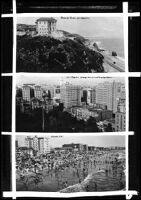 Post card views of the Villa de Leon, Pershing Square and Venice Beach, Pacific Palisades, Los Angeles, and Venice, between 1920 and 1934