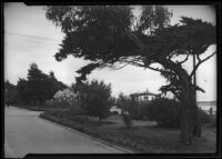 Palisades Park, view towards walkway and entrance to Sunset Trail, Santa Monica, circa 1915-1925