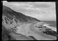 Coastline of Santa Monica Bay near Las Flores Canyon, before the road was paved, Malibu, circa 1912